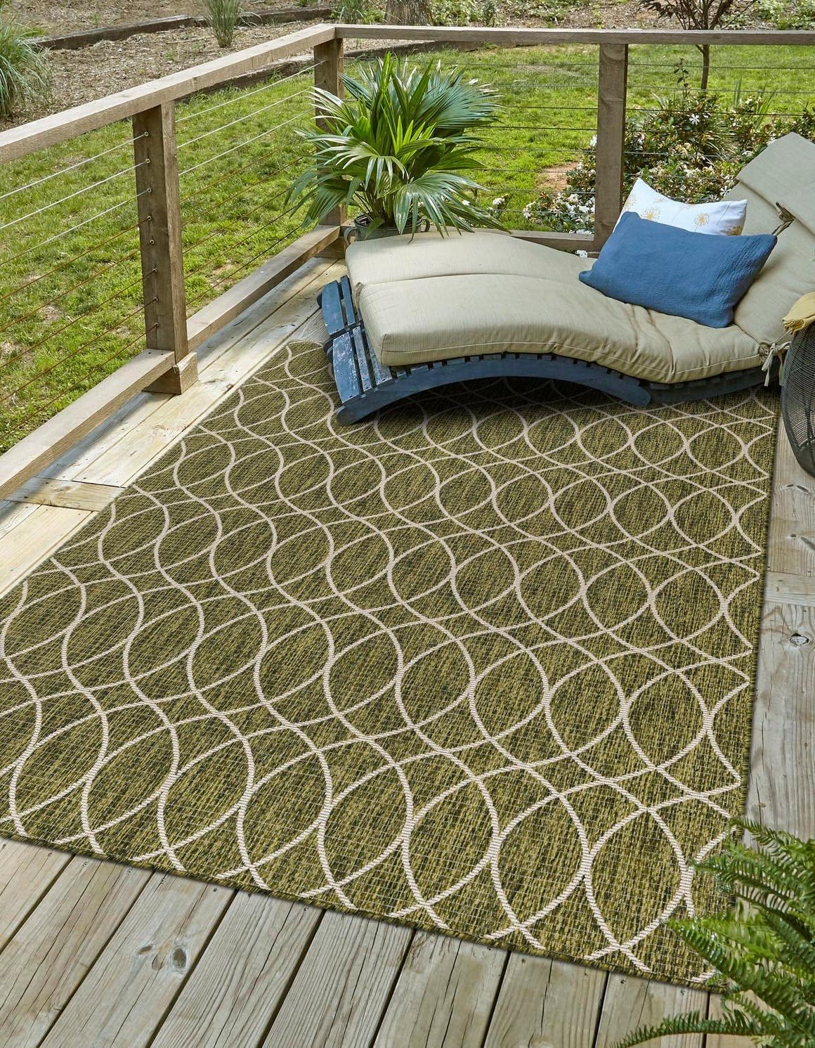Alfombra rectangular 2x3ft 1pulg color verde y marfil