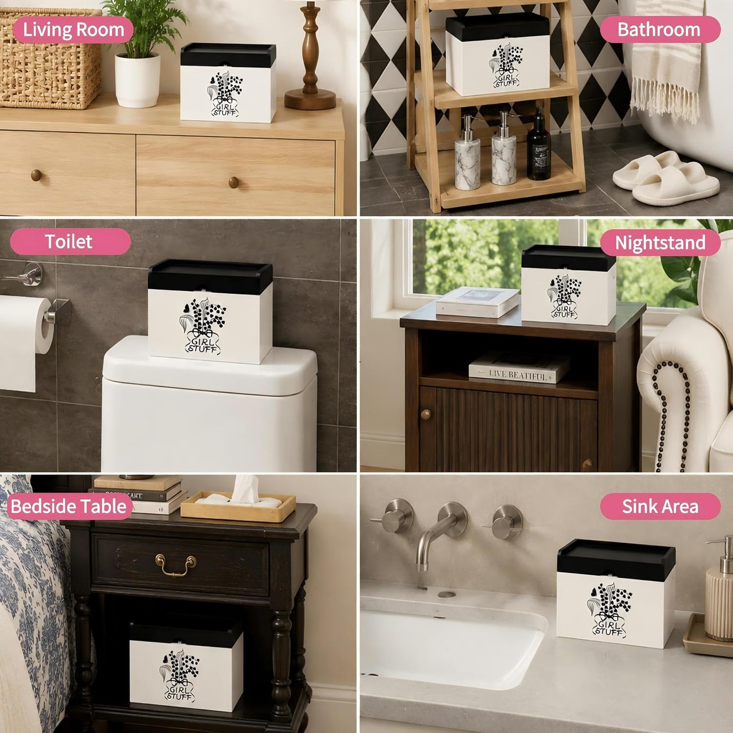Soporte tampón baño madera 2 compartimentos organiz.