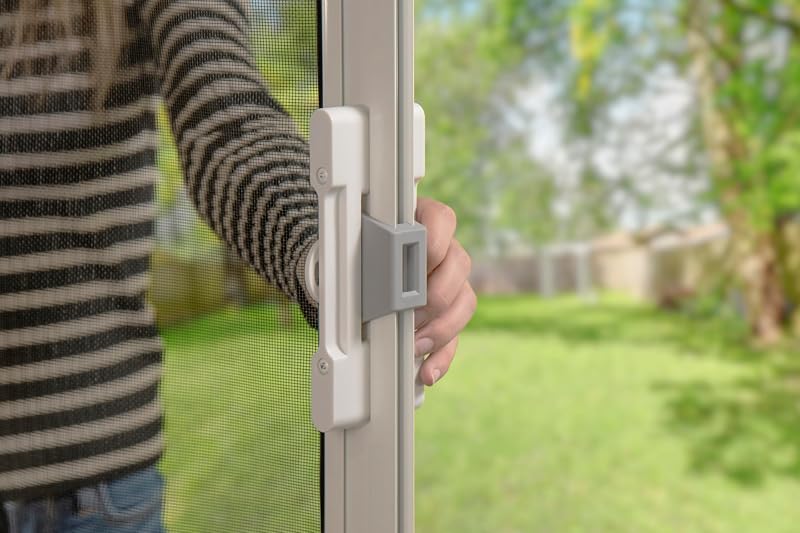 Asa retráctil puerta mosquitera con pestillo seguro blanco