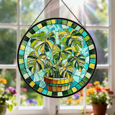 Atrapasoles cristal colores hojas Monstera decoración vidrio