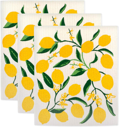 Paños Suecos Reutilizables Lavables 7.75x6.75 Limones 3 Uds