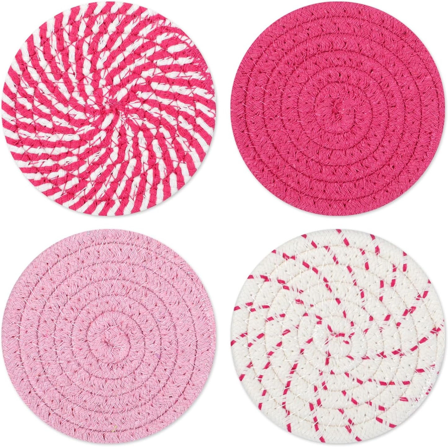 4 Pzas Posavasos Tejidos Rosa Redondos 4.1pulg