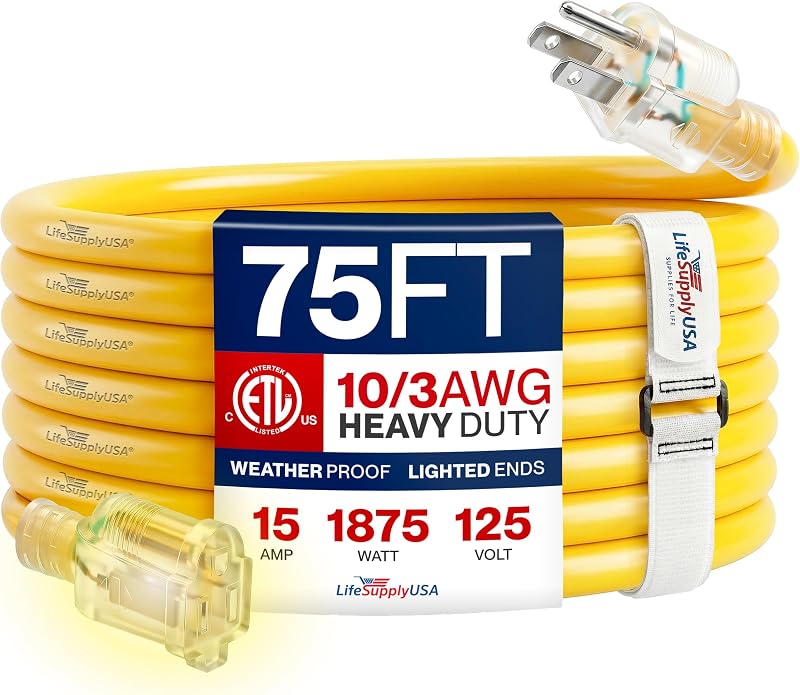 Cable extensión 75ft 10/3 SJTW impermeable ETL resistente