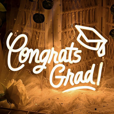 Letrero neón Congrats Grad 16x11pulg luz blanca clase 2026