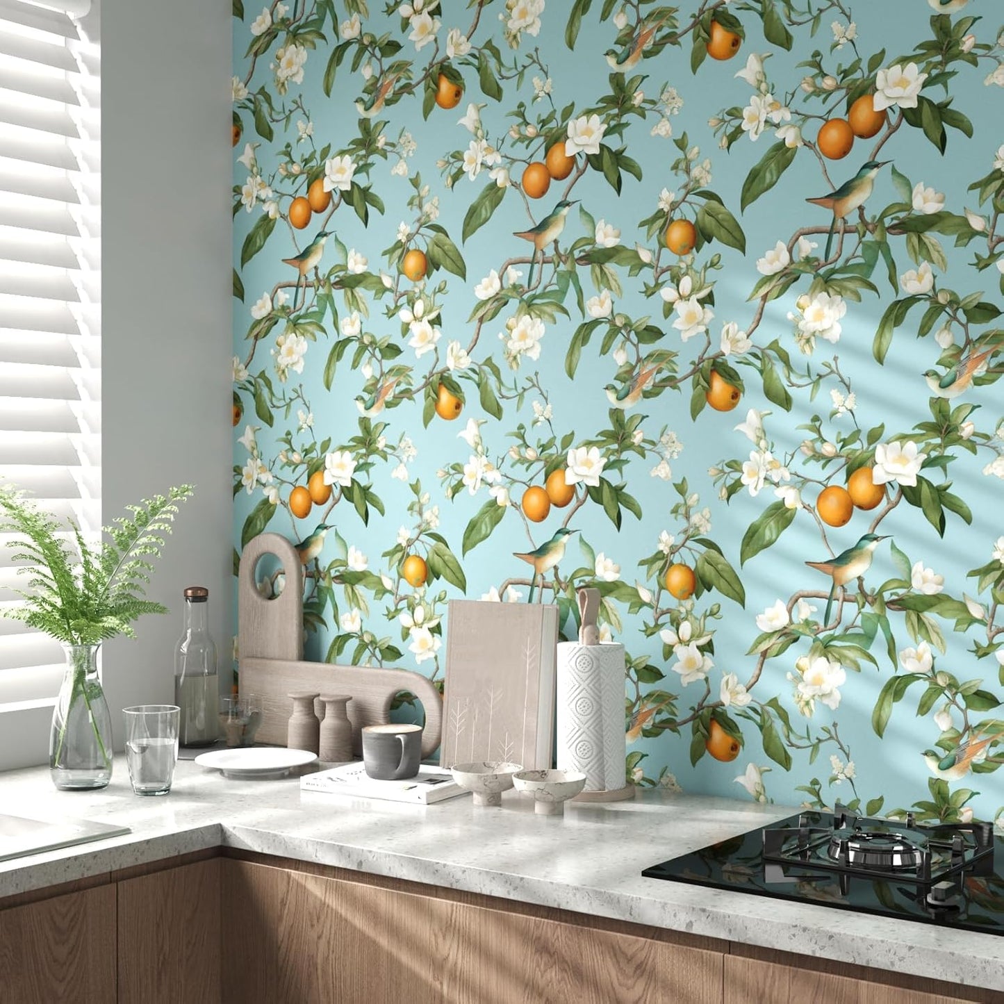 Papel tapiz de pájaro azul autoadhesivo 17.5x393.7pulg