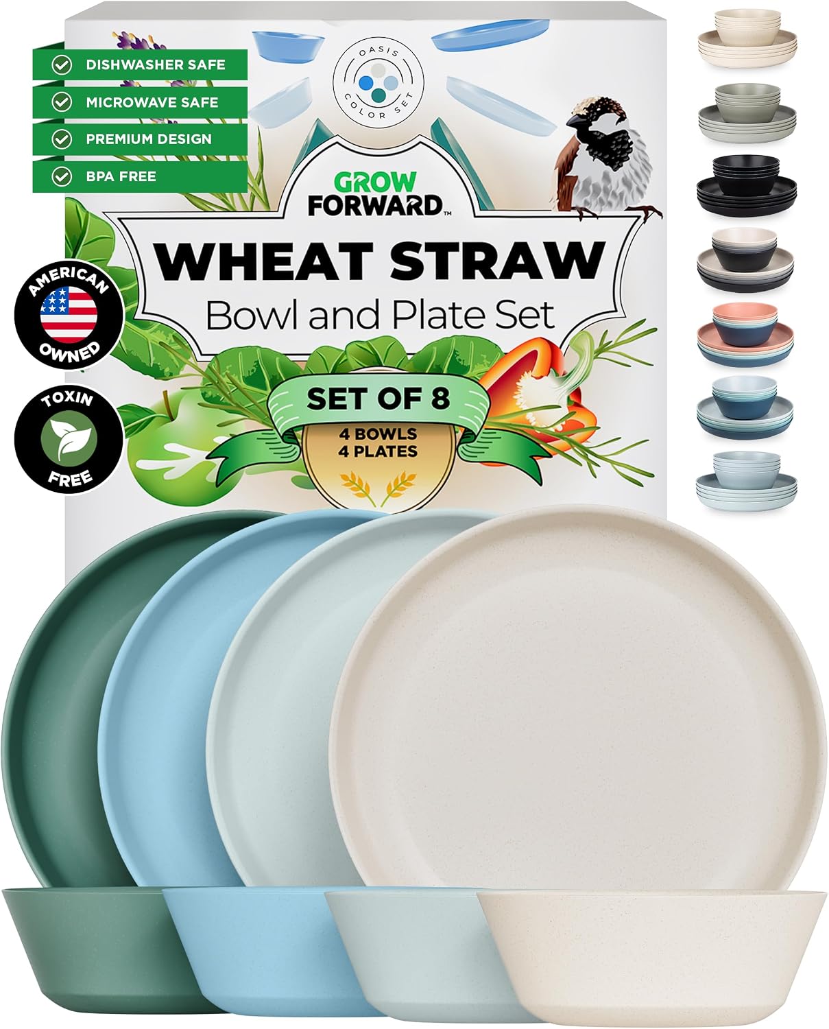 Set 8 Pzas Platos Paja Trigo Reutilizables Microondas