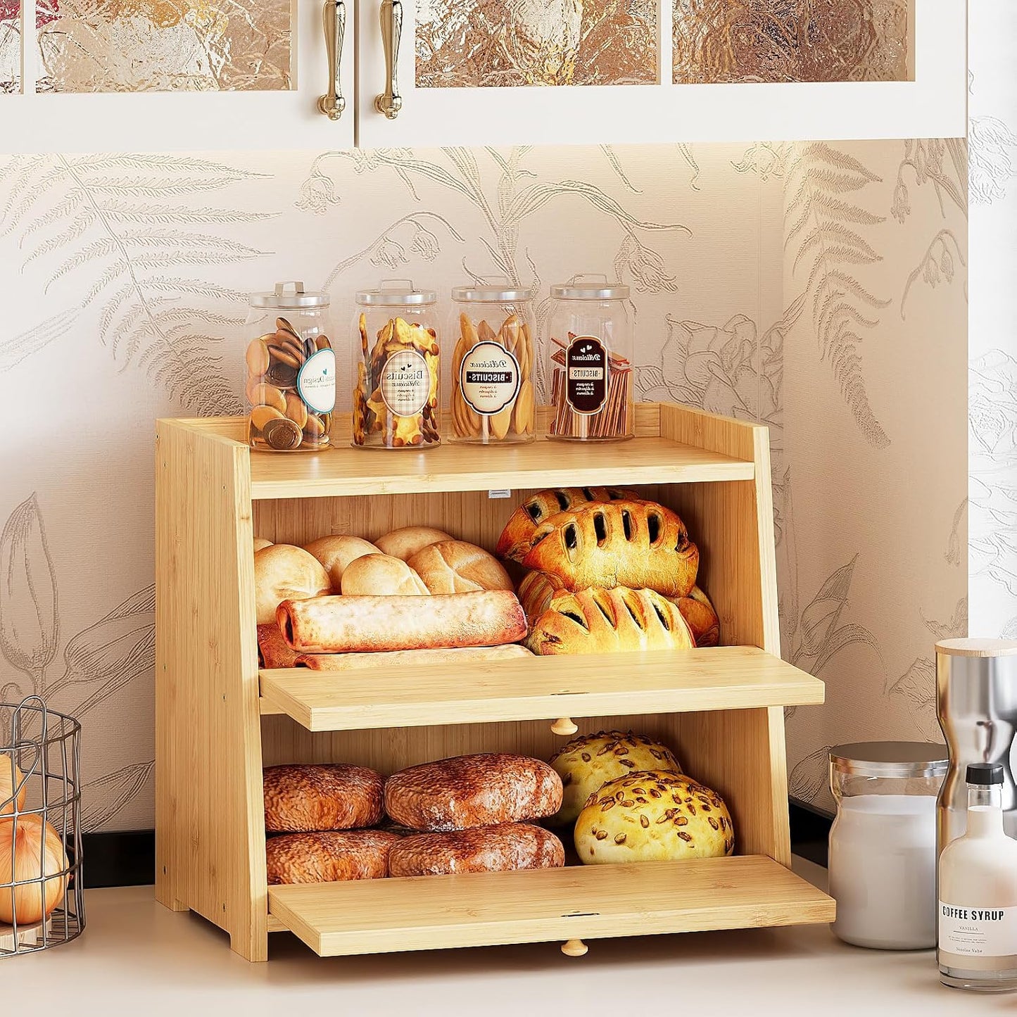 Panera bambú natural doble capa para encimera cocina