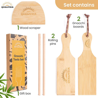 Juego 4 tablas ñoquis paletas rodillos cortador pasta bambú