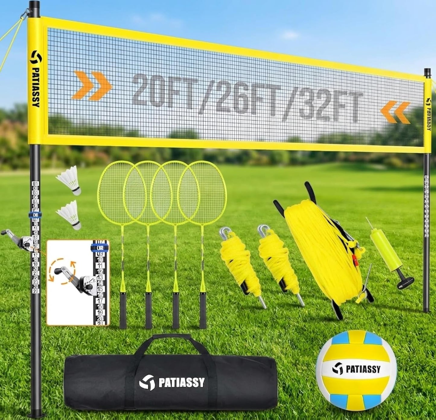 Conjunto voleibol y bádminton 32x26ft ajustable con red 4