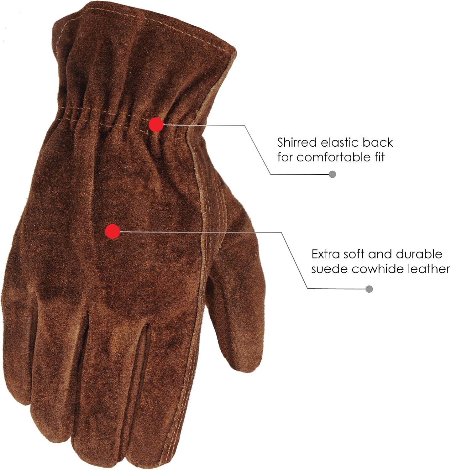 Guantes cuero vaca gamuza sin forro