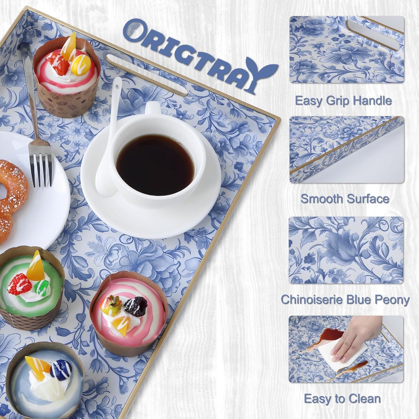 Bandeja servir plástico 15.75x11.81pulg estilo porcelana china