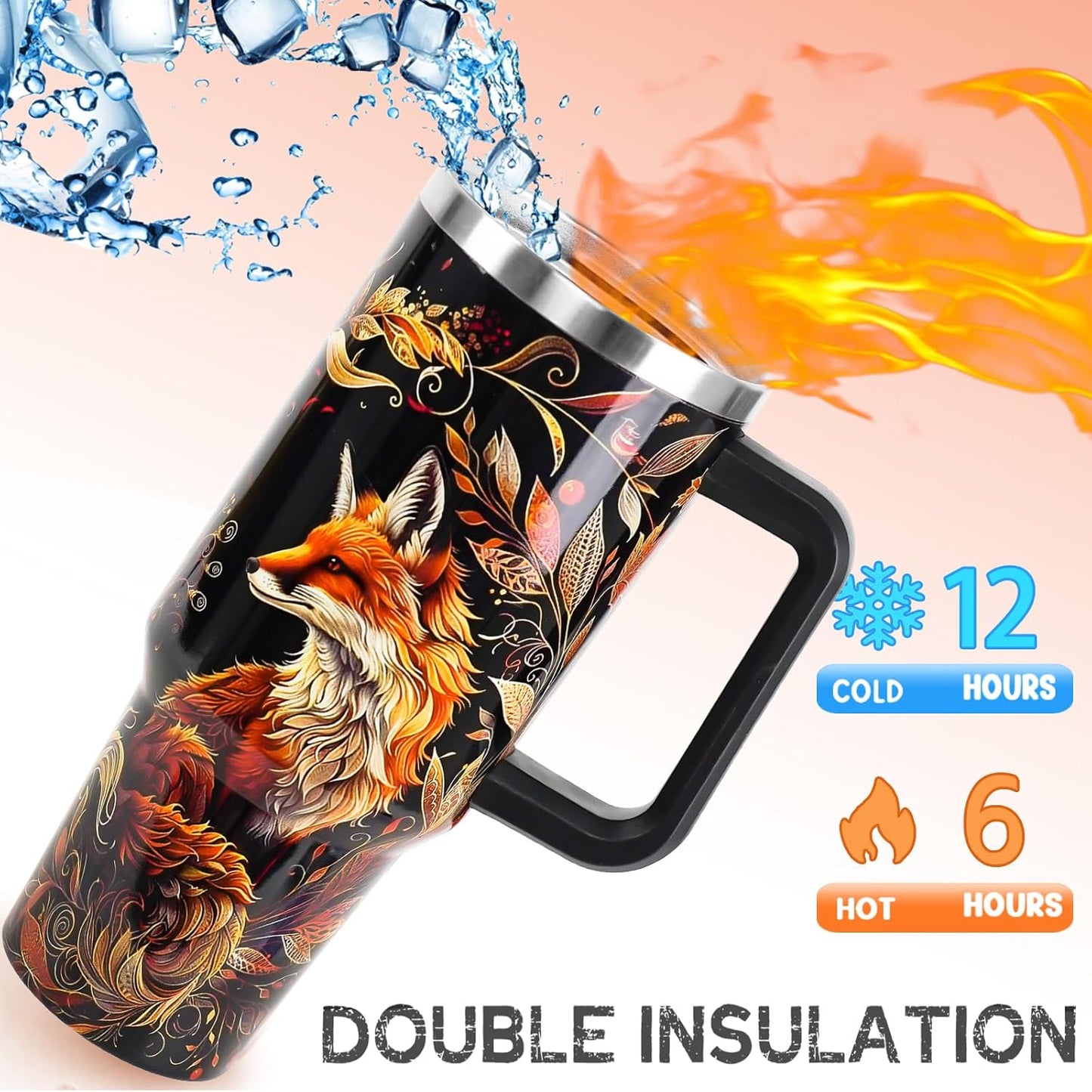 Vaso Zorro con Asa Pajita 40oz Acero Inox Aislado