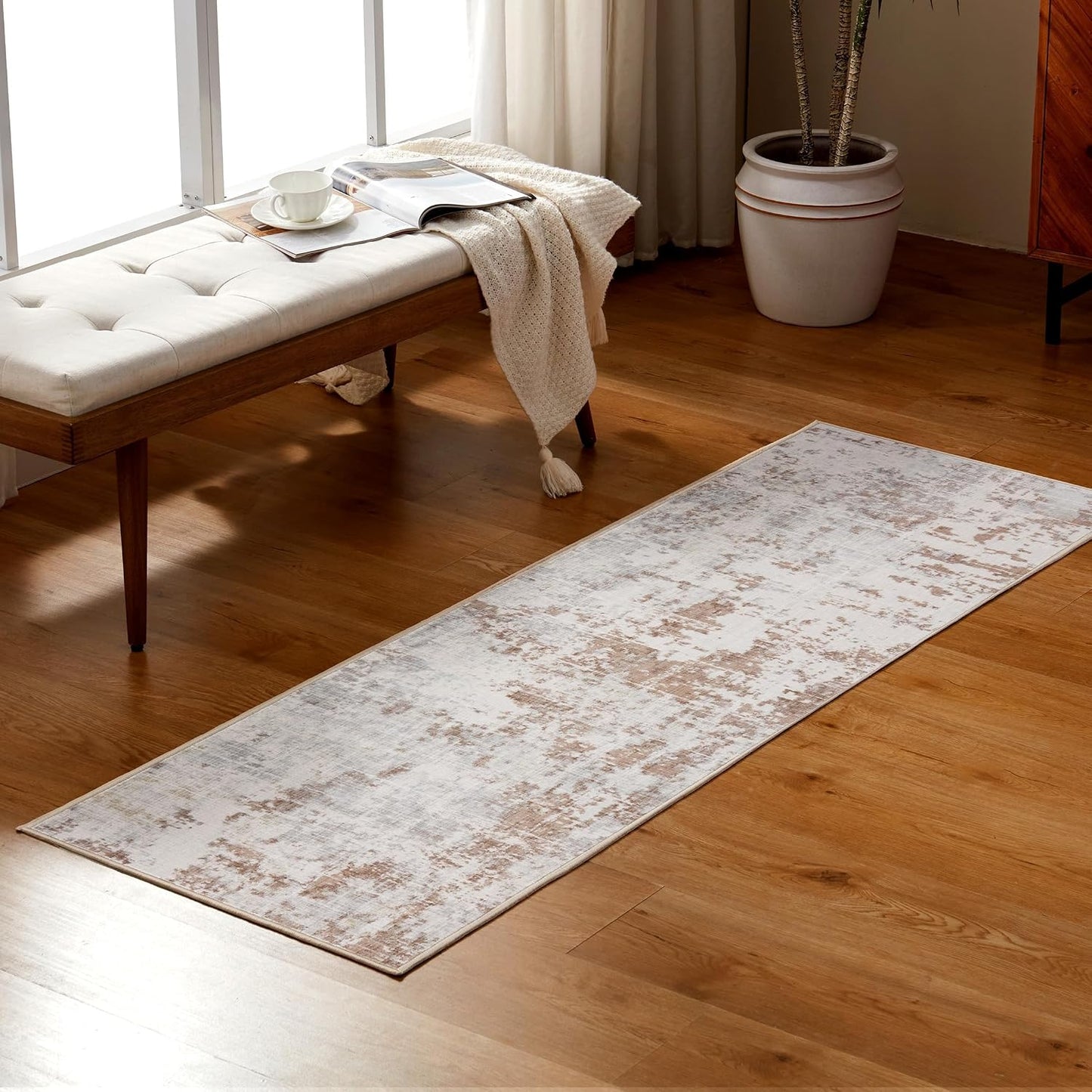 Alfombra lavable 2x6ft antiderrap beige para pasillo