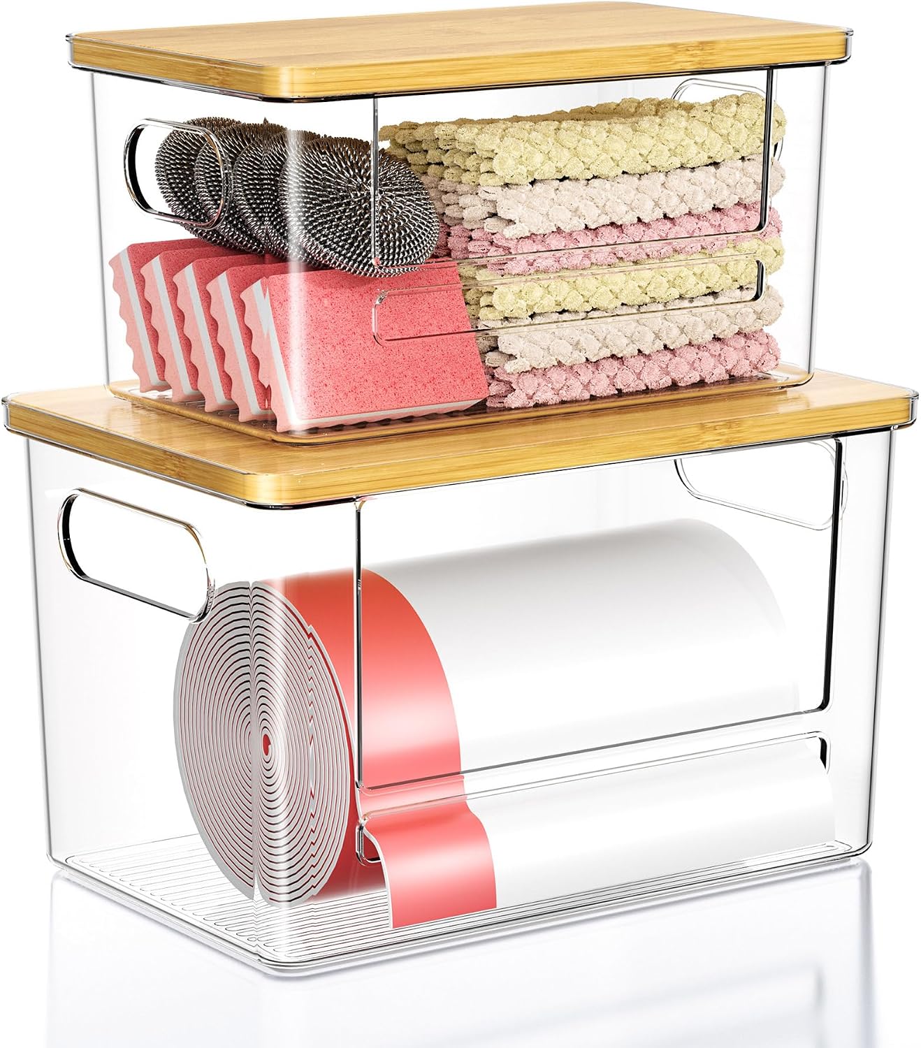 2 Dispensadores bolsas basura apilable bambú transparente