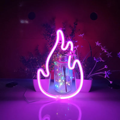 Letrero neón llama USB 3 AA decoración mesa pared rosa