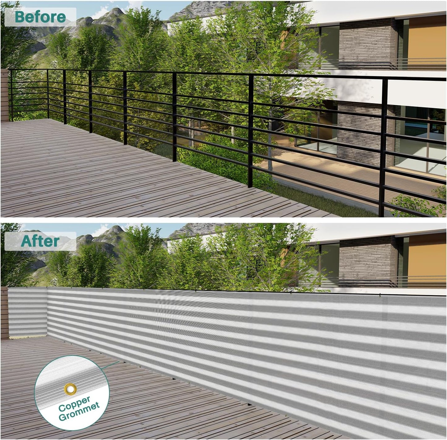 Panel valla privacidad balcón 3x12ft tela sombra UV