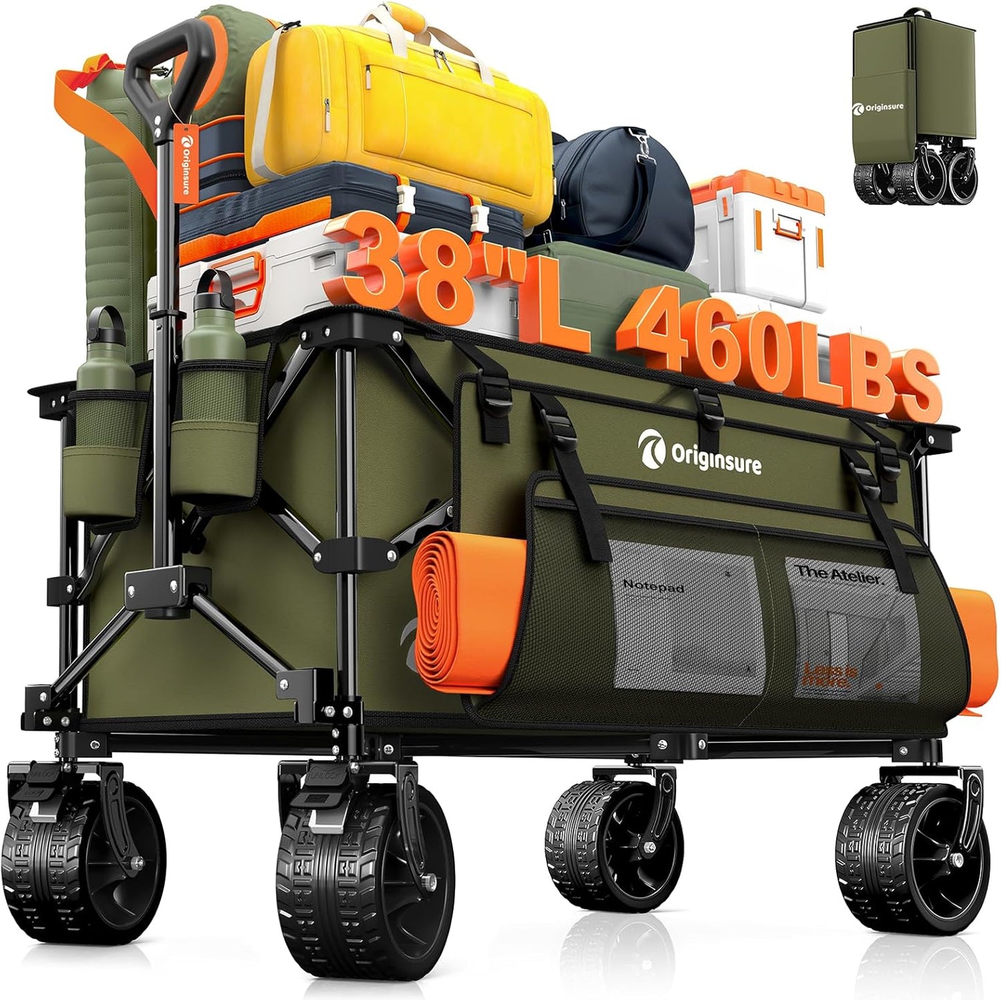 Carro plegable 220L 460lb ruedas todo terreno utilitario