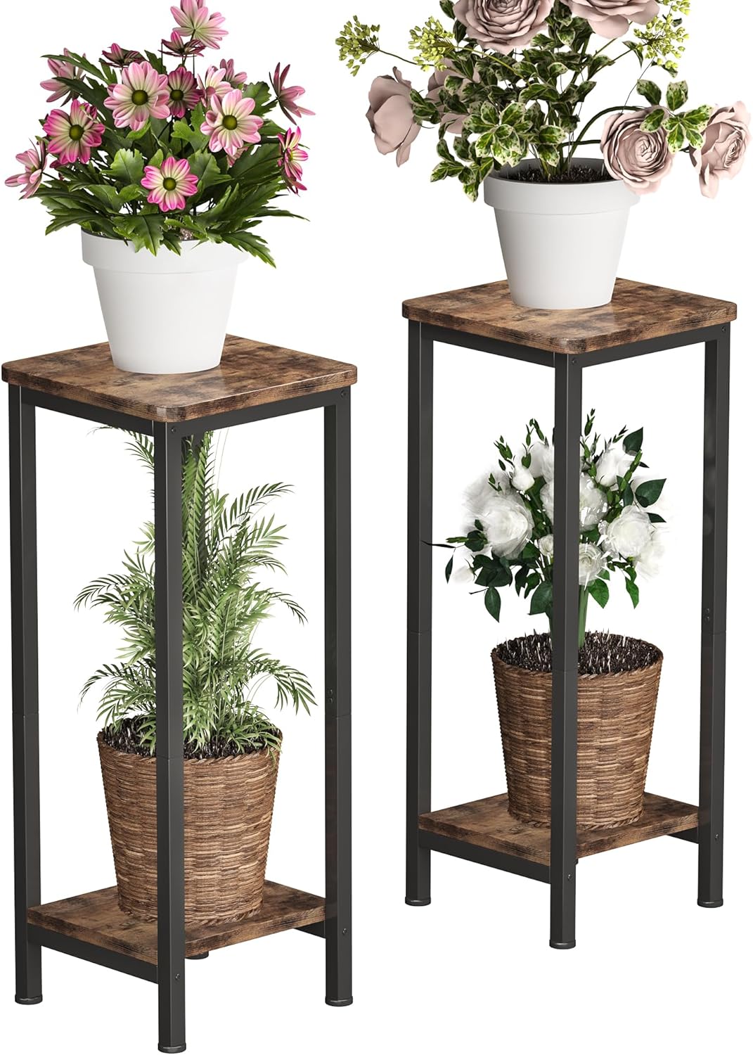 2 Soportes plantas madera 2 niveles estante cuadrado moderno