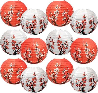 12 Faroles China Papel Flor Ciruelo 12pulg Decoración Boda