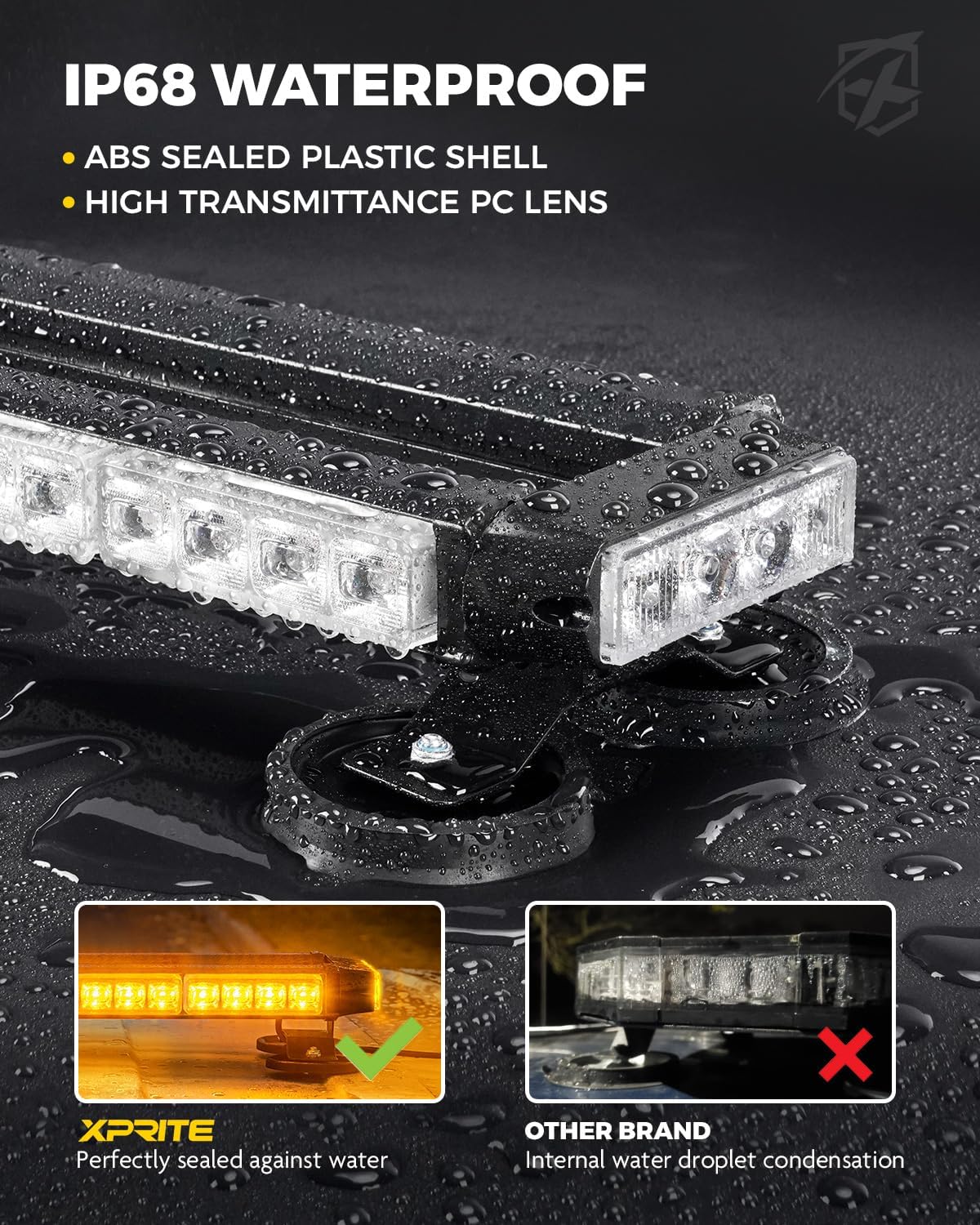 Barra luz LED ámbar 32 luces 14.5pulg base magnética