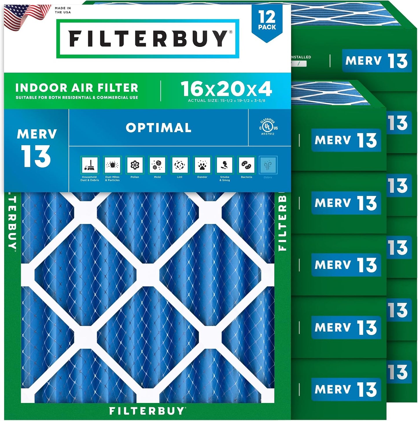 Filtro aire 16x20x4 pulg MERV13 contra humo alergias 12 pzas