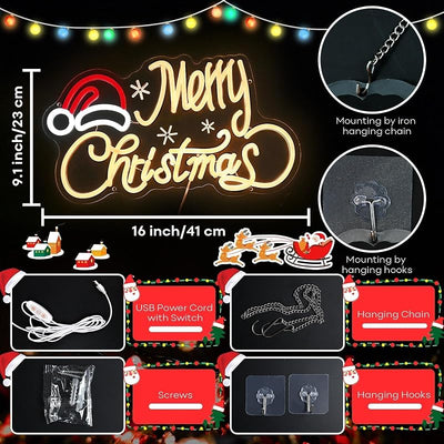 Letrero neón Papá Noel 16x9" LED USB decoración