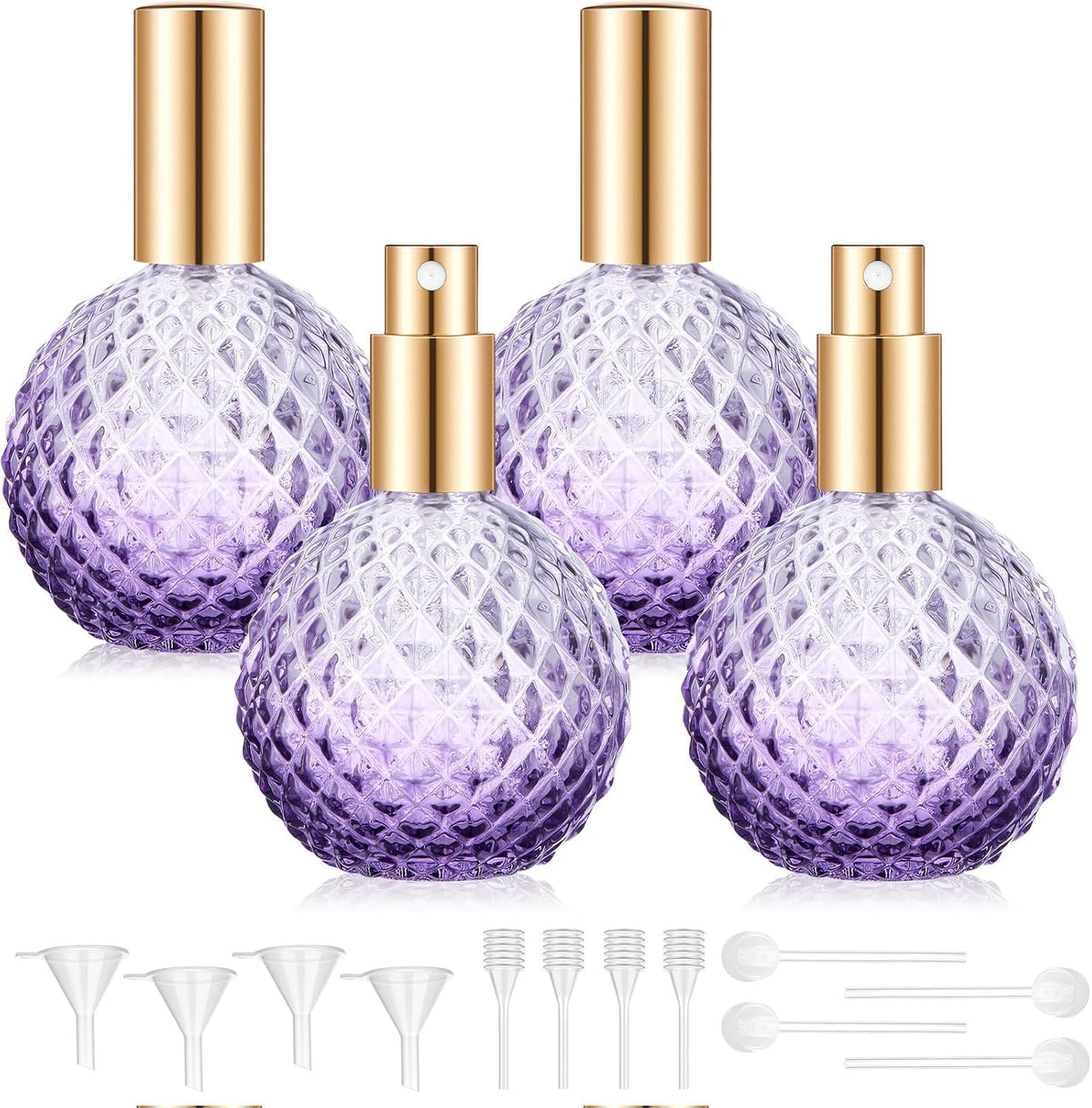4 Botellas Vidrio Morado 3.4oz Atomizador Perfume Recargable