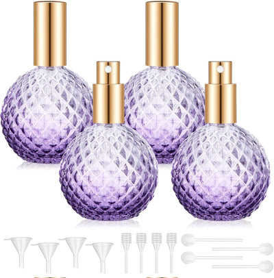 4 Botellas Vidrio Morado 3.4oz Atomizador Perfume Recargable