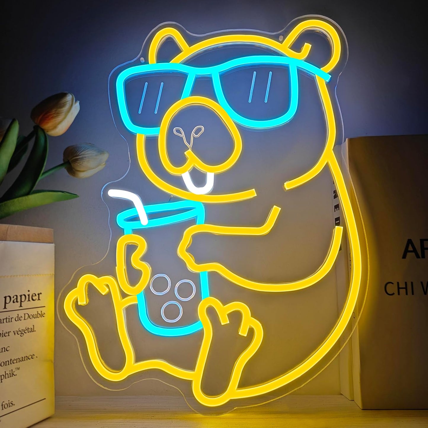 Letrero neón Capybara LED para dormitorio y pared