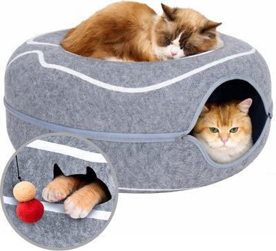 Cama túnel para gatos fieltro resistente arañazos gris