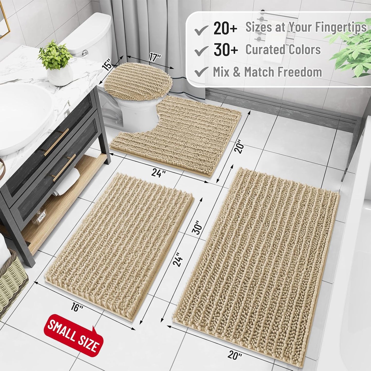 3 Alfombras Baño Chenilla Peludas Absorbentes Contorno U