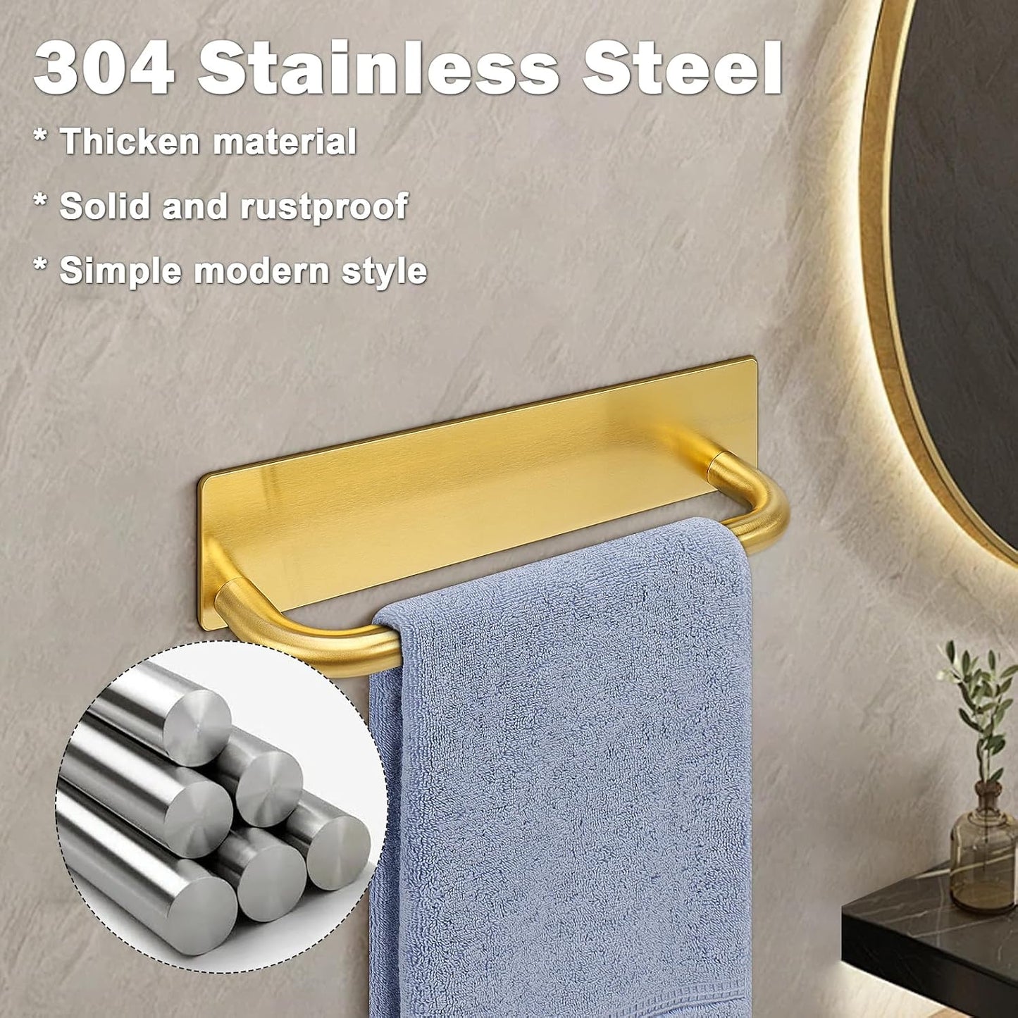 Toallero autoadhesivo acero inox 304 9pulg dorado