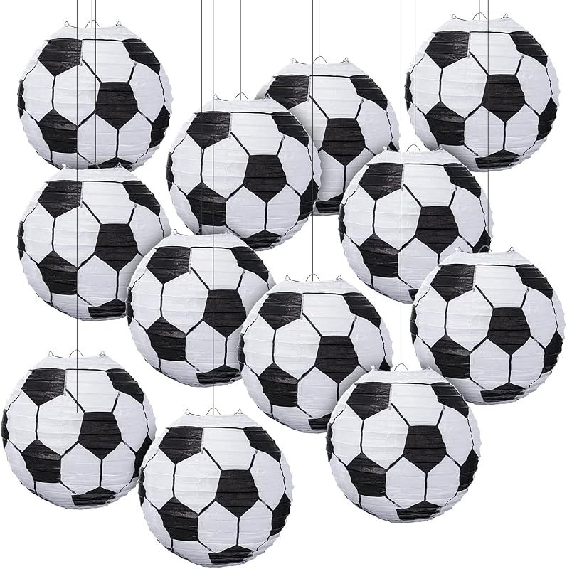 12 Linternas papel fútbol 8pulg decoración fiesta cumpleaños