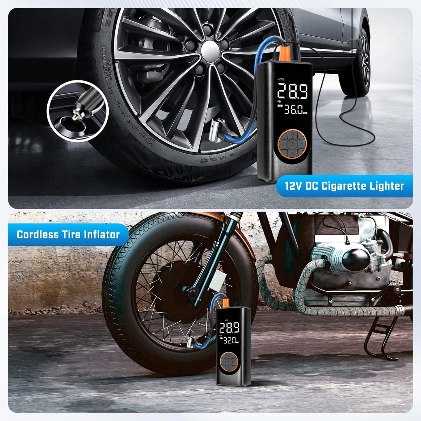 Inflador neumáticos 150psi 12v inalámbrico con medidor led
