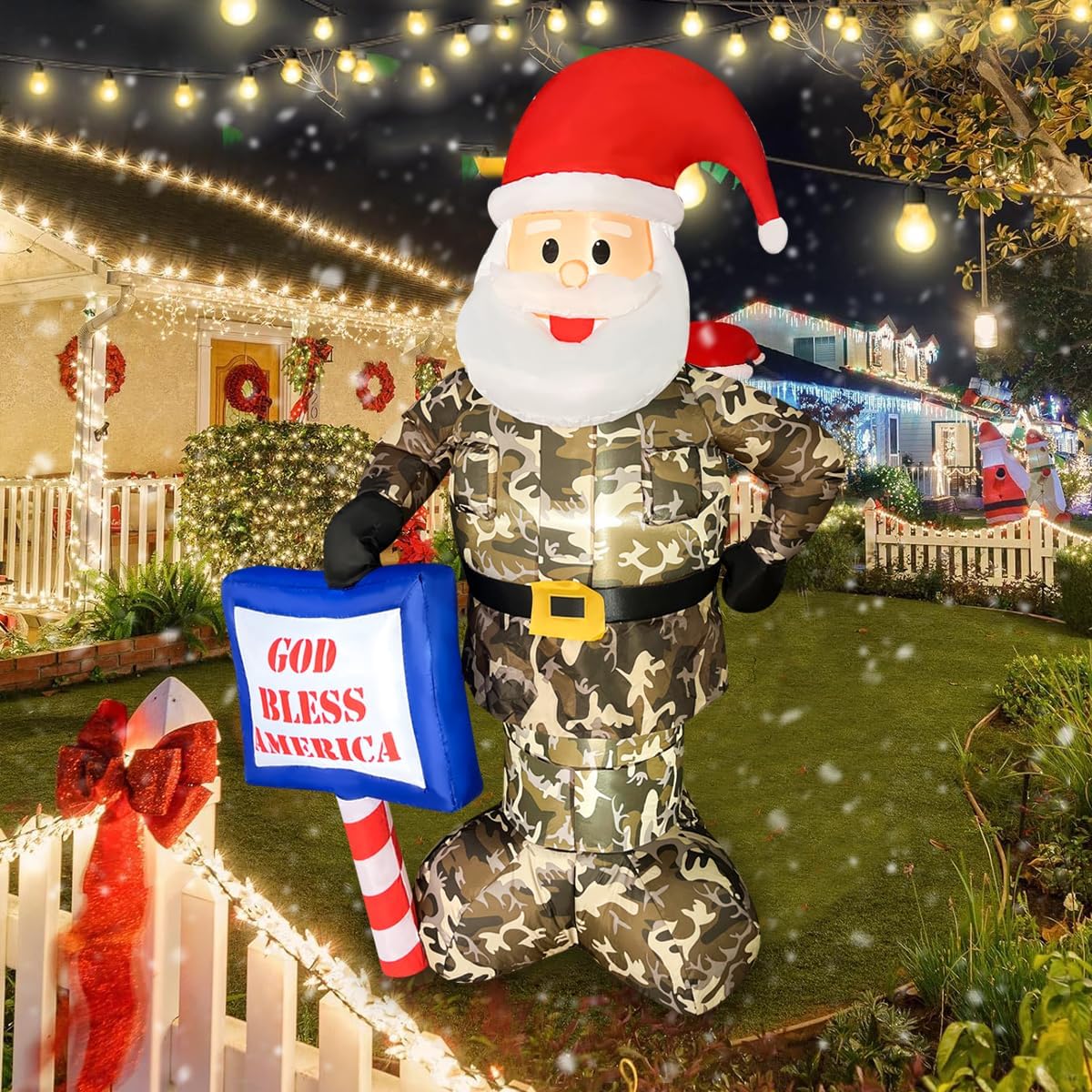 Papá Noel inflable 6ft camuflaje luces LED decoración