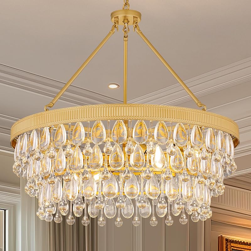 Candelabro cristal 6 luces dorado 28pulg dormitorio comedor