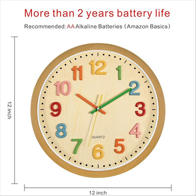 Reloj pared silencioso para niños 30.5cm números 3D