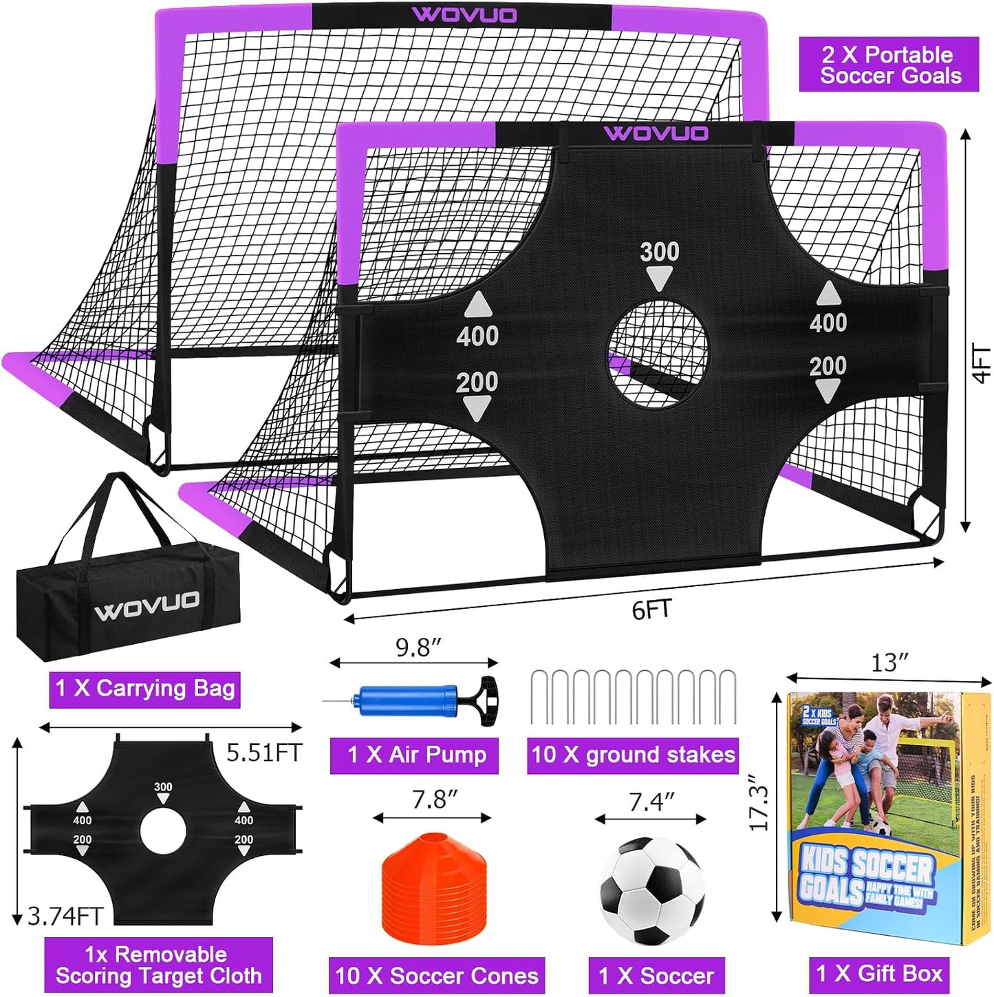 Portón fútbol para niños 6x4pies set 2 con balón cono red