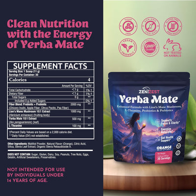 Yerba Mate Té Instantáneo Polvo con L-teanina y Prebióticos