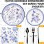 Set vajilla floral azul y blanco 150pzas platos 9x7pulg