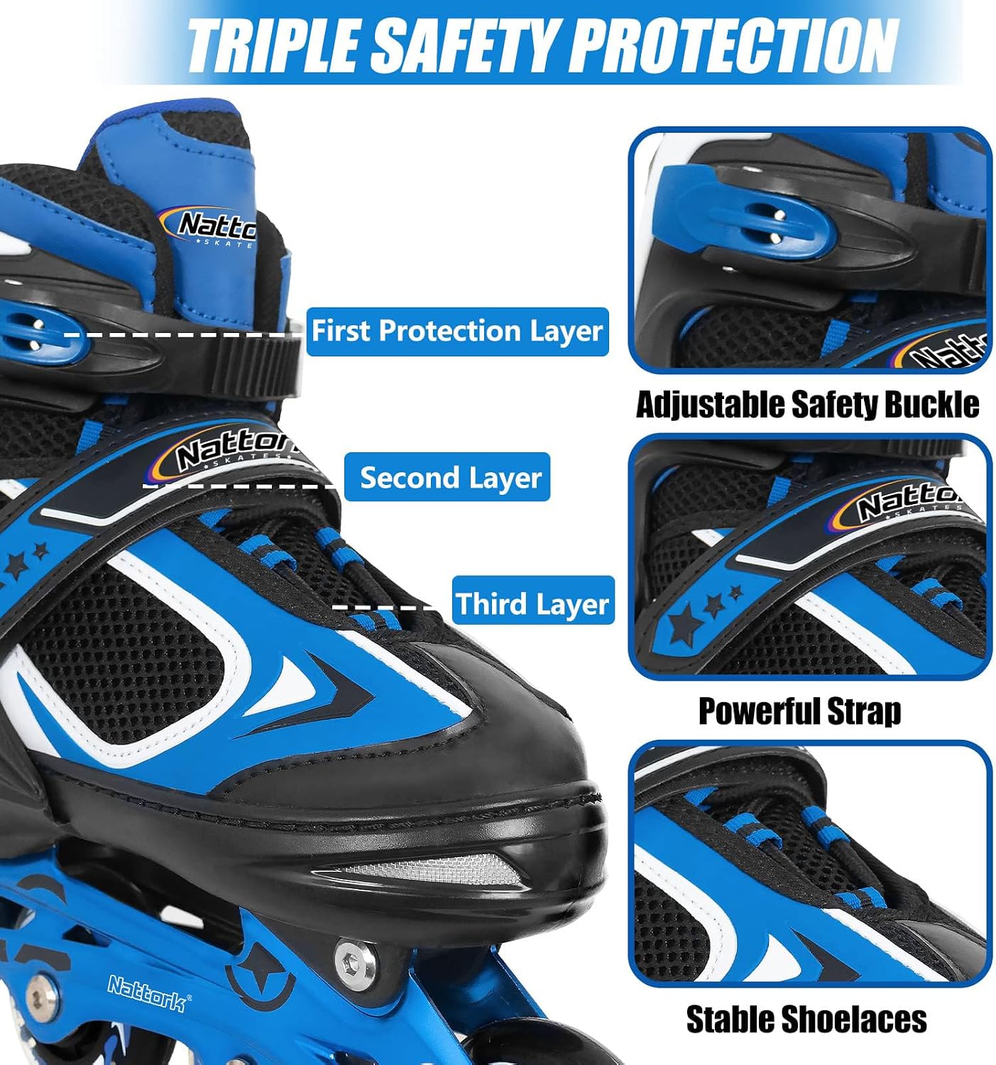 Patines para niños con rueda iluminada negros 5-8 años