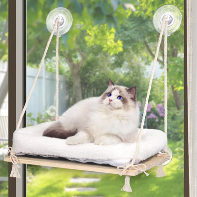 Percha ventana gato con cojín 4 ventosas hamaca madera natural