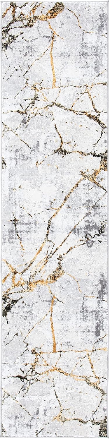 Alfombra pasillo 2x8ft gris y dorado diseño moderno