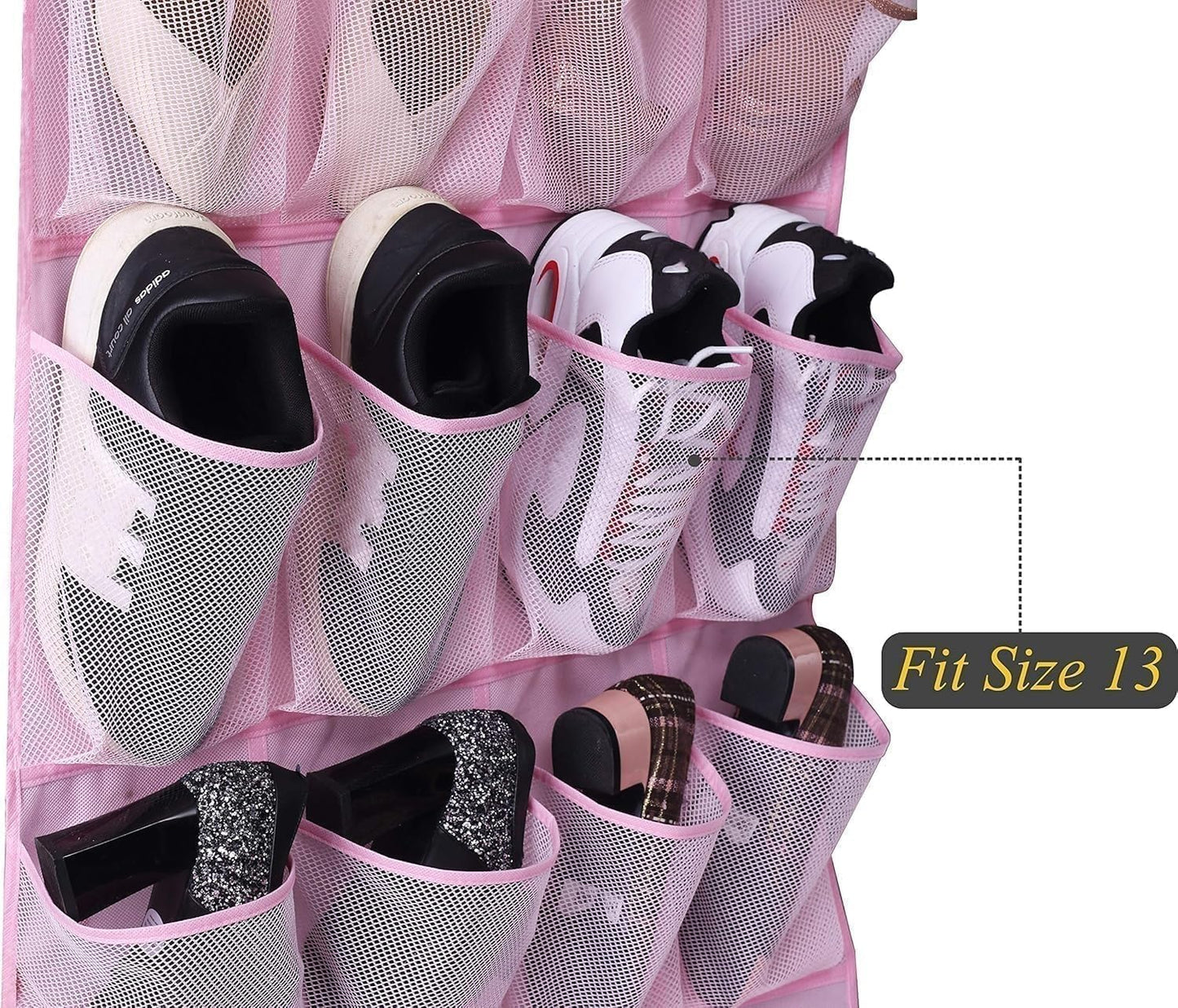 Organiz. zapatos puerta 24 bolsillos malla rosa
