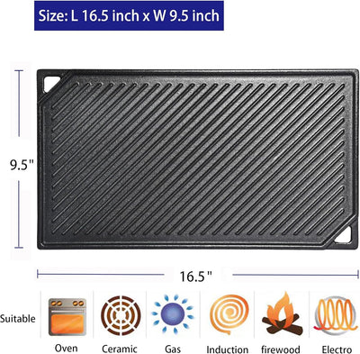 Plancha hierro fundido reversible 16.5x9.5pulg