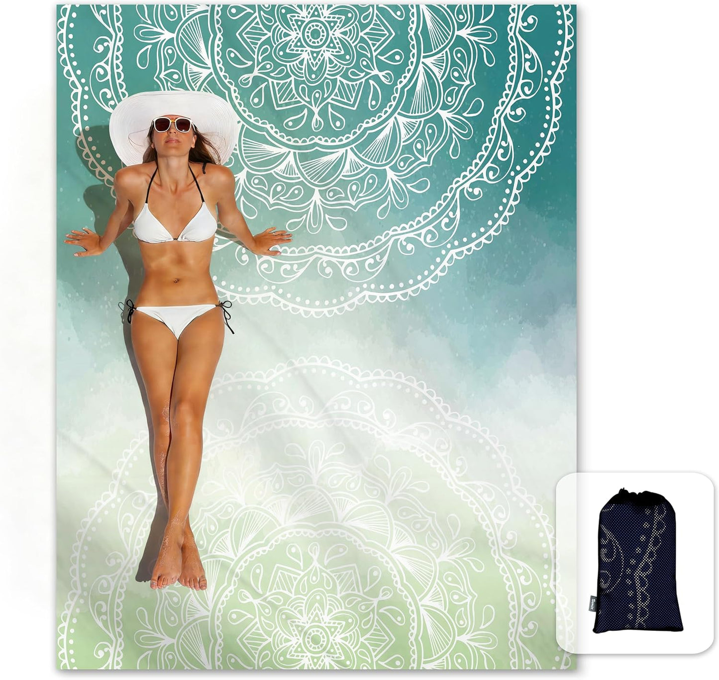 Manta playa suave 106x81pulg con bolsillos malla mandala