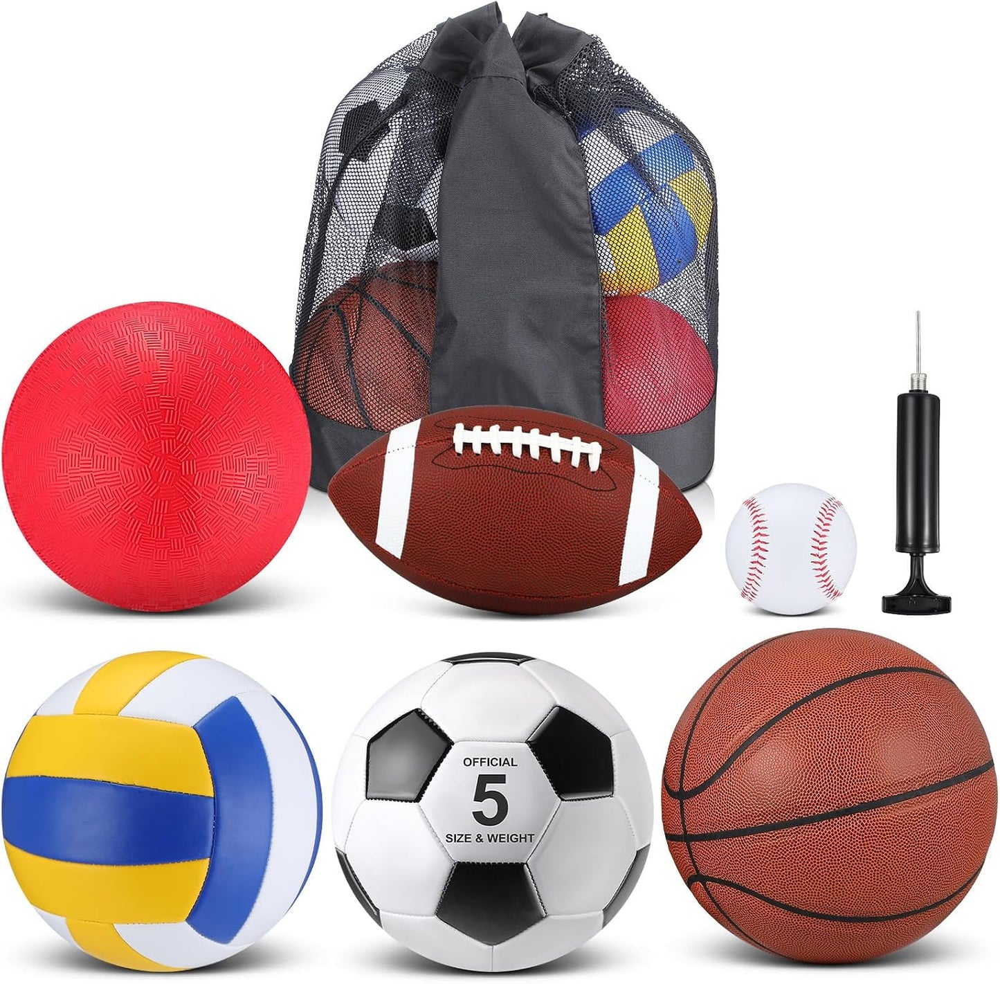 Set 6 pelotas multideporte con bolsa y bomba