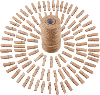 Cordel yute 320ft 100pzas pinzas madera manualidades