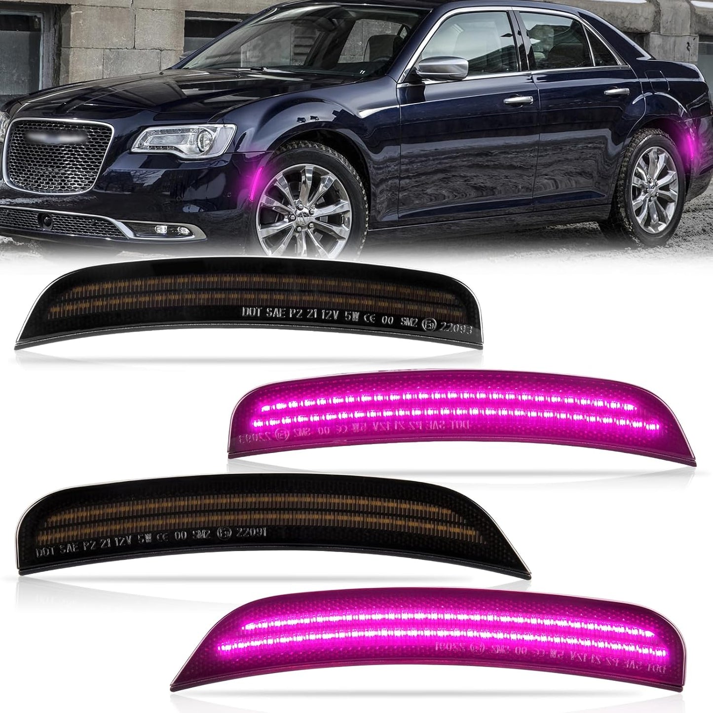 Luces marcador lateral LED Chrysler 300 lente ahumada rosa