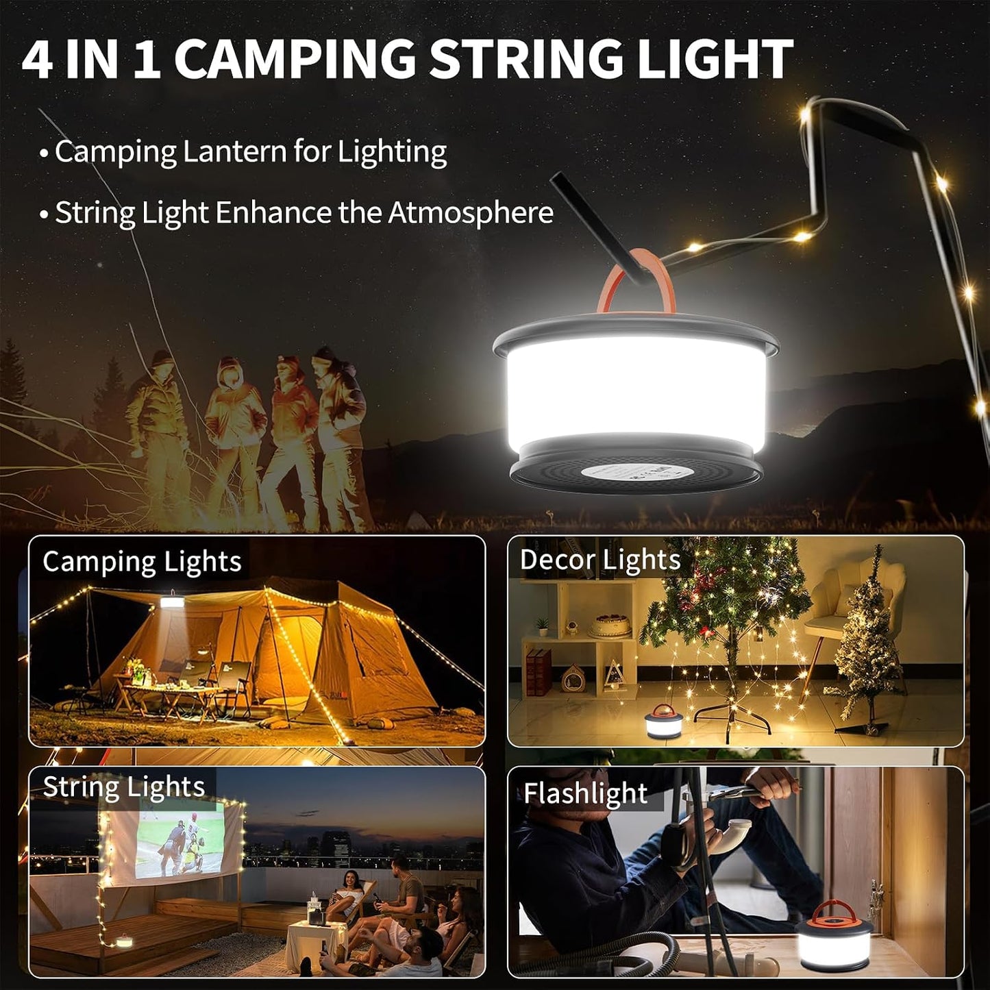 Guirnalda luces camping retráctiles 4en1 32.8pulg